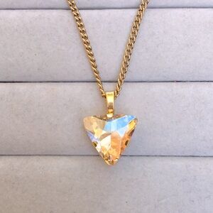 Champagne Topaz + Gold Triangle Crystal Drop Boho Pendant Necklace